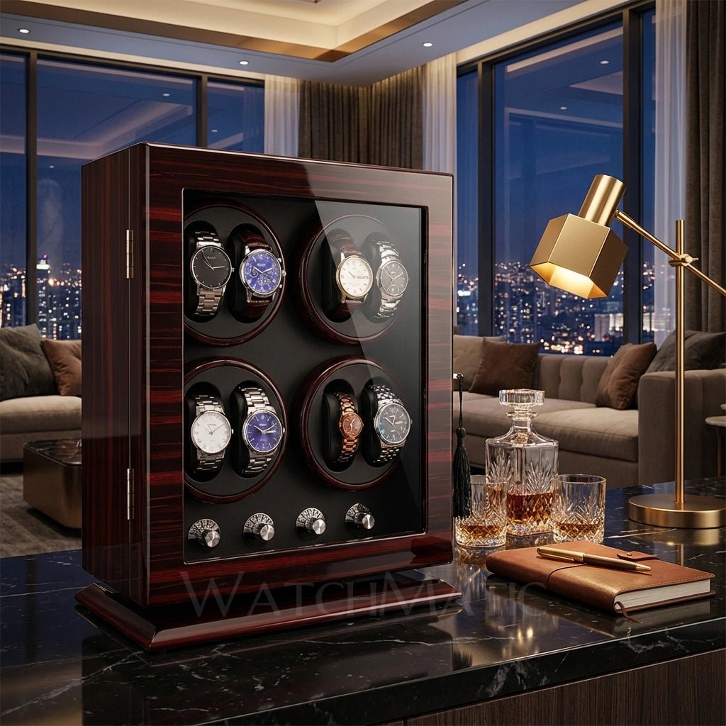 WatchMatic Magnor Watch Winder Ebony Black Leather - WatchMatic